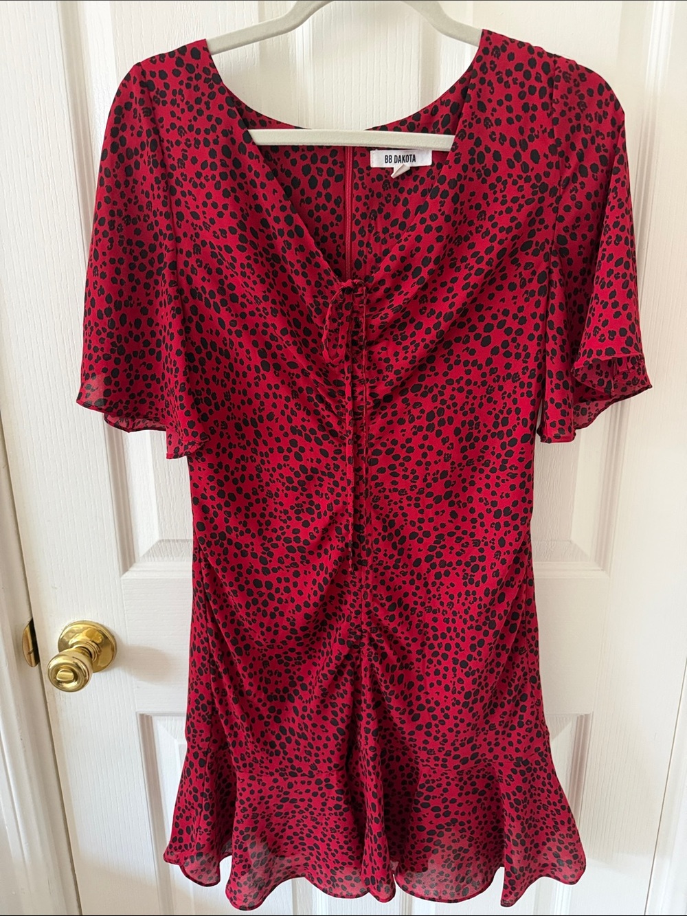 BB Dakota Red Printed Flutter Sleeve Mini Dress